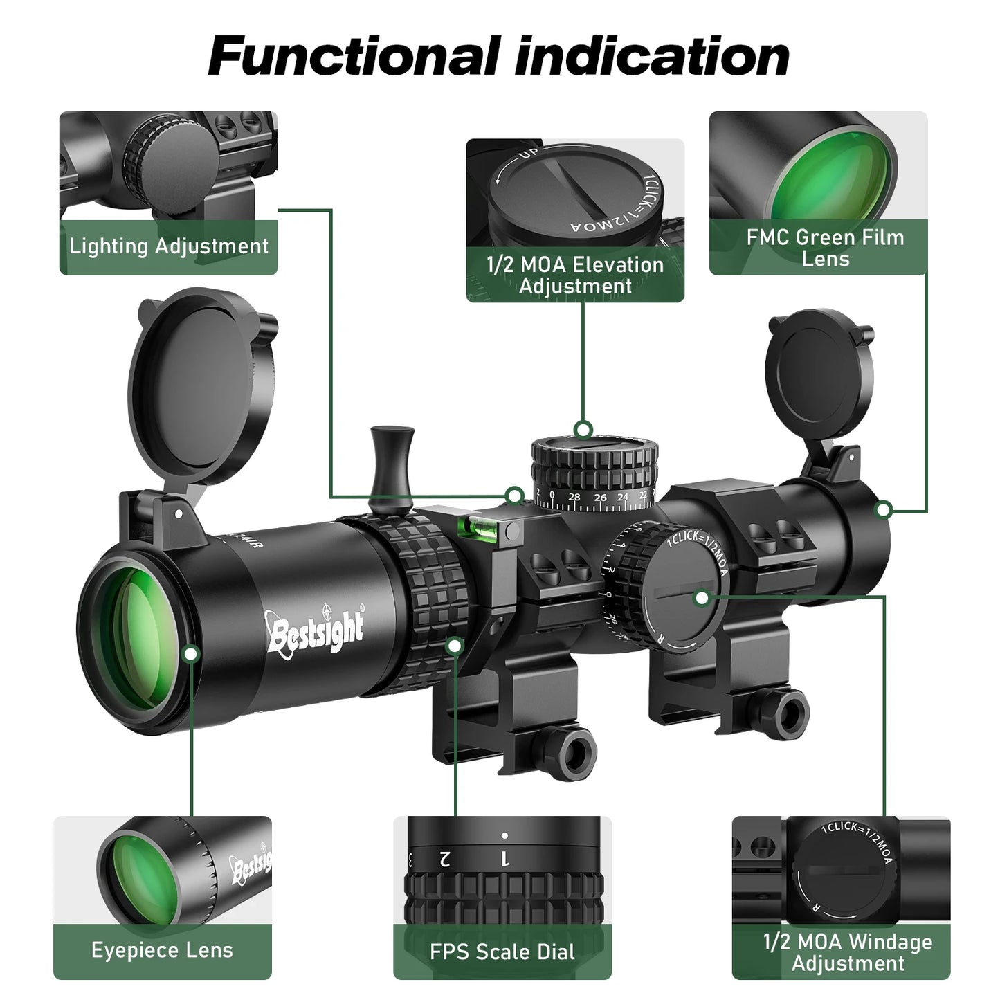 1-5X24 Tactical Optical Rifle Scope Illuminated Reticle