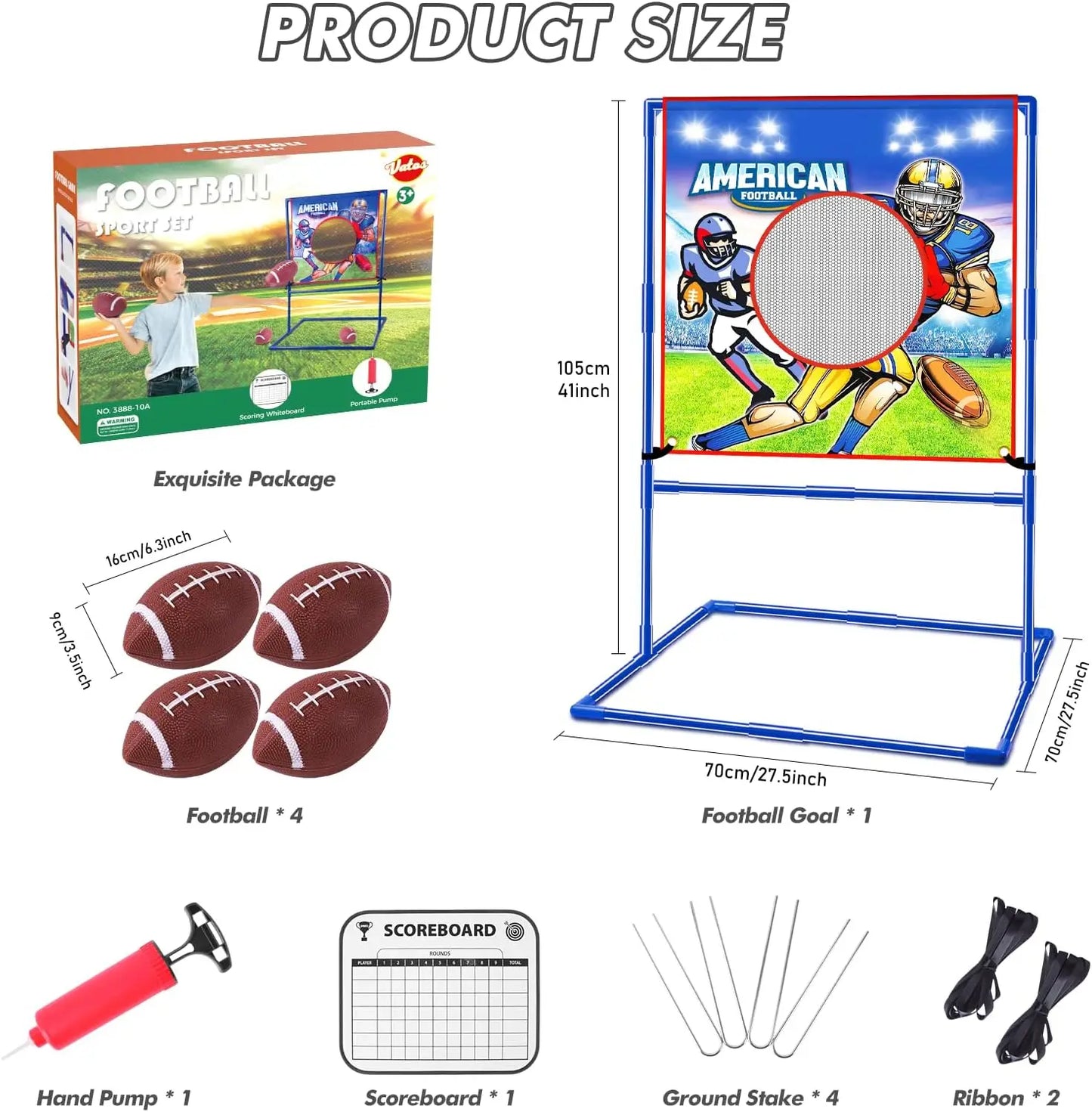 Football Toss Target Games with 4 Inflatable Footballs