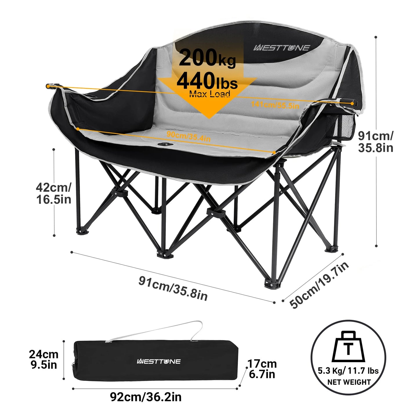Camping Chair Heavy Duty Outdoor Support 440 lbs