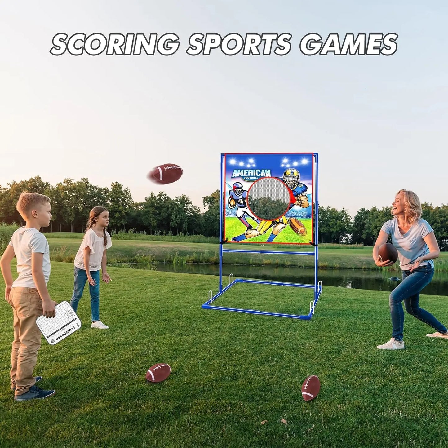 Football Toss Target Games with 4 Inflatable Footballs