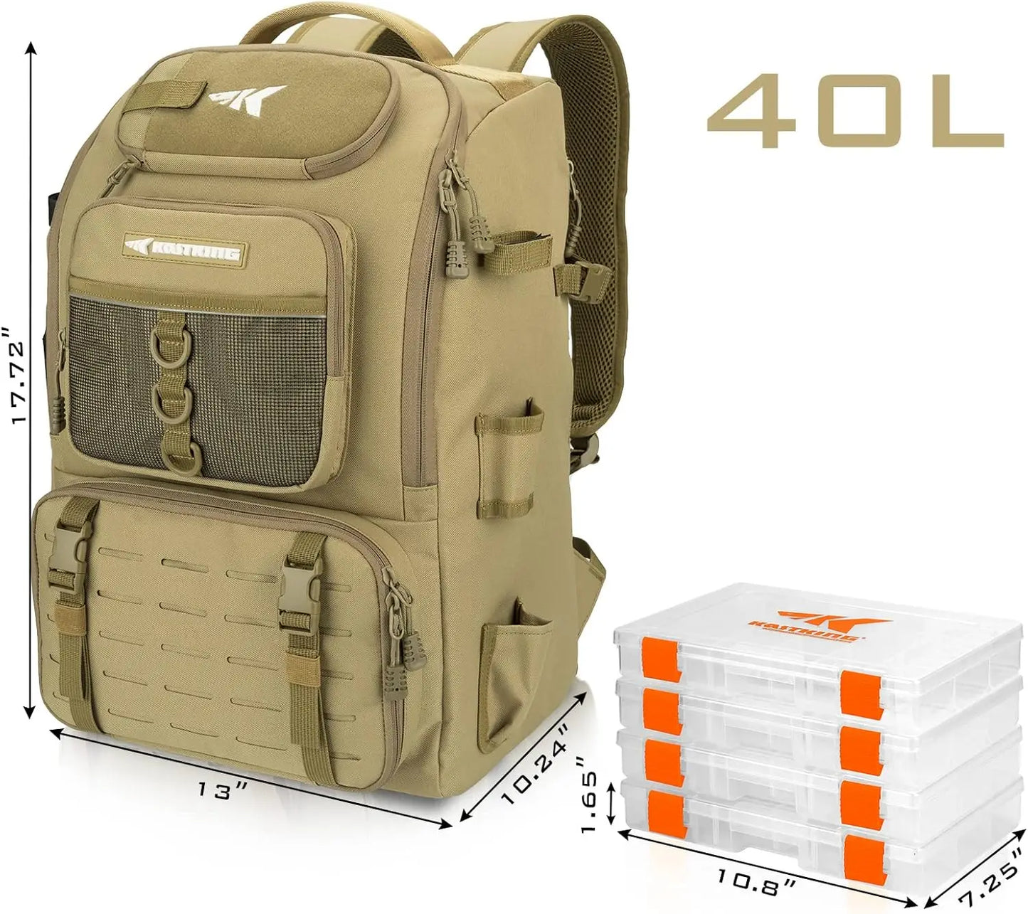Fishing Tackle Backpack with Rod Holders 4 Tackle Boxes