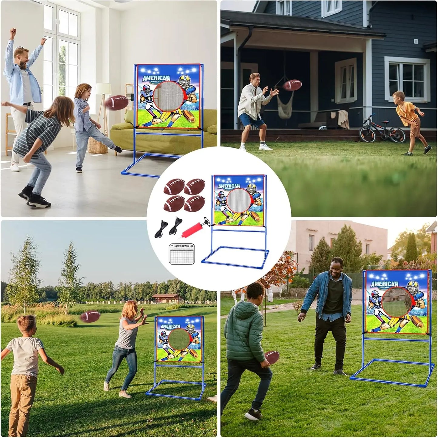 Football Toss Target Games with 4 Inflatable Footballs