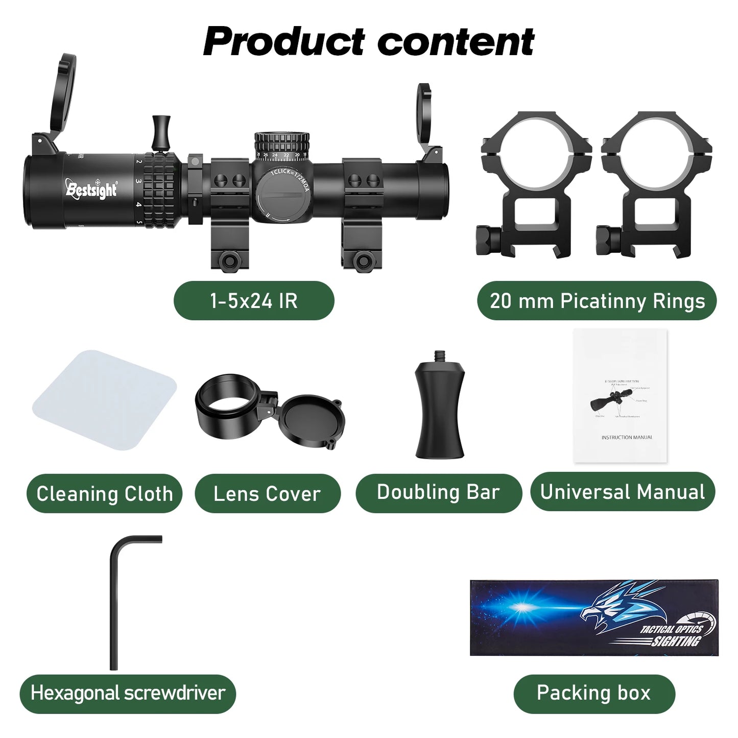 1-5X24 Tactical Optical Rifle Scope Illuminated Reticle