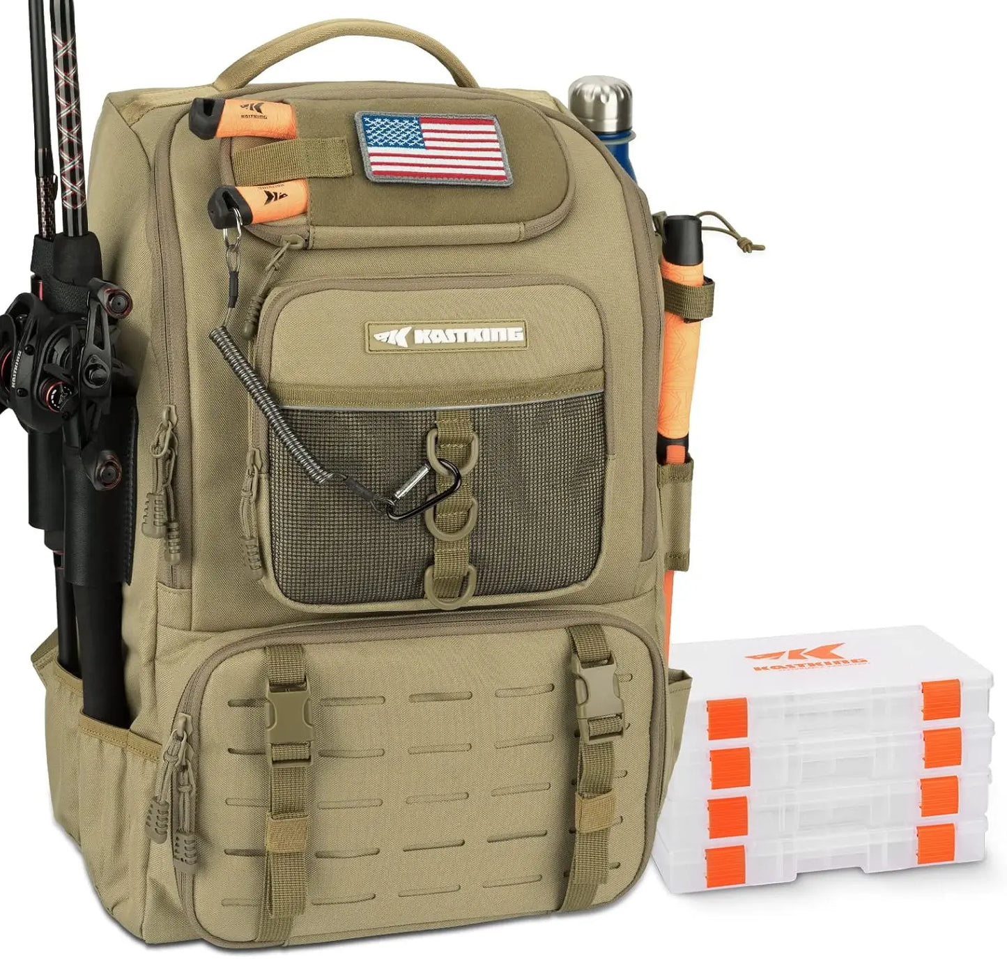 Fishing Tackle Backpack with Rod Holders 4 Tackle Boxes