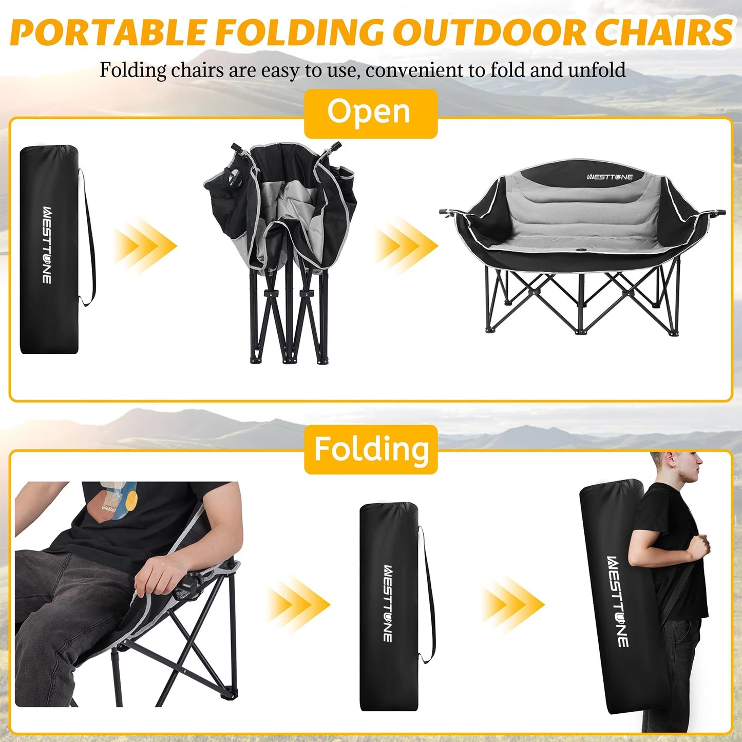 Camping Chair Heavy Duty Outdoor Support 440 lbs