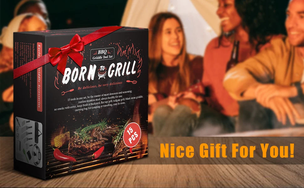15-Piece Flat Top Grill Tool Set