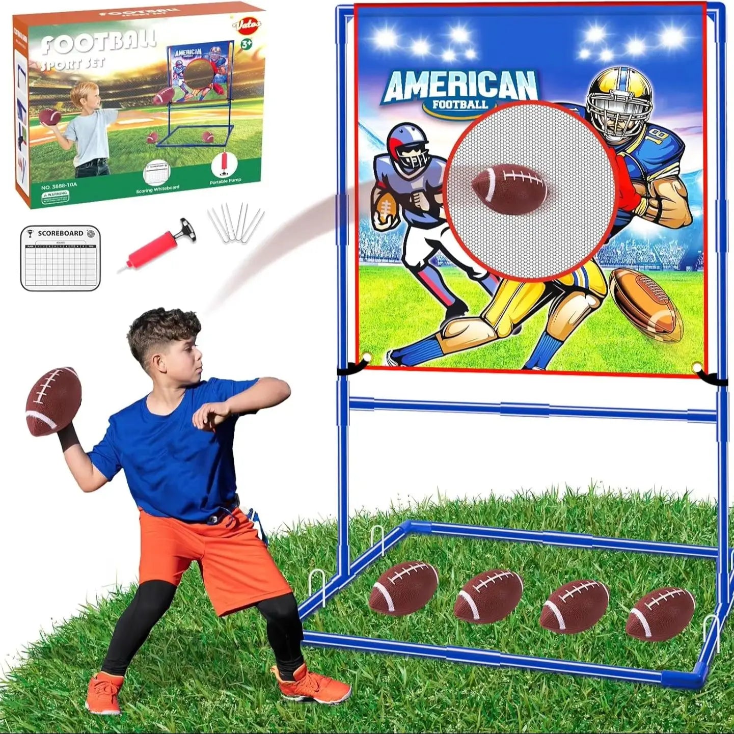 Football Toss Target Games with 4 Inflatable Footballs
