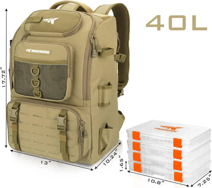 Fishing Tackle Backpack with Rod Holders 4 Tackle Boxes