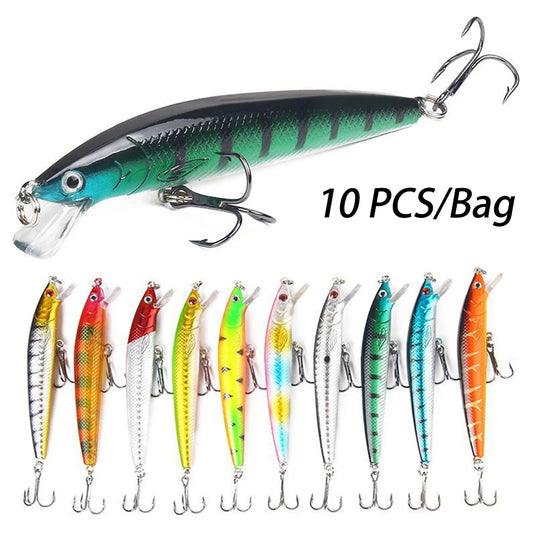 10 PCS Minnow Fishing Lures Floating Hard